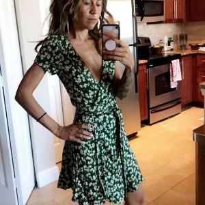 Green flower wrap dress